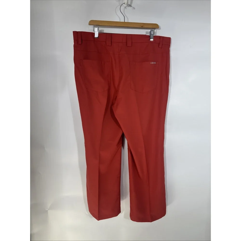IZOD Golf Pants Mens 38x29‎ Slim Fit Red Orange Flat Front Performance Trousers